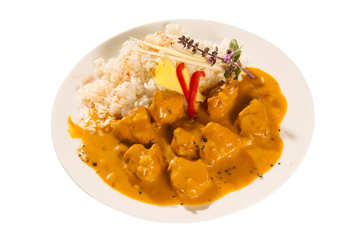 Chicken „Korma“ in Currysoße mit Reis